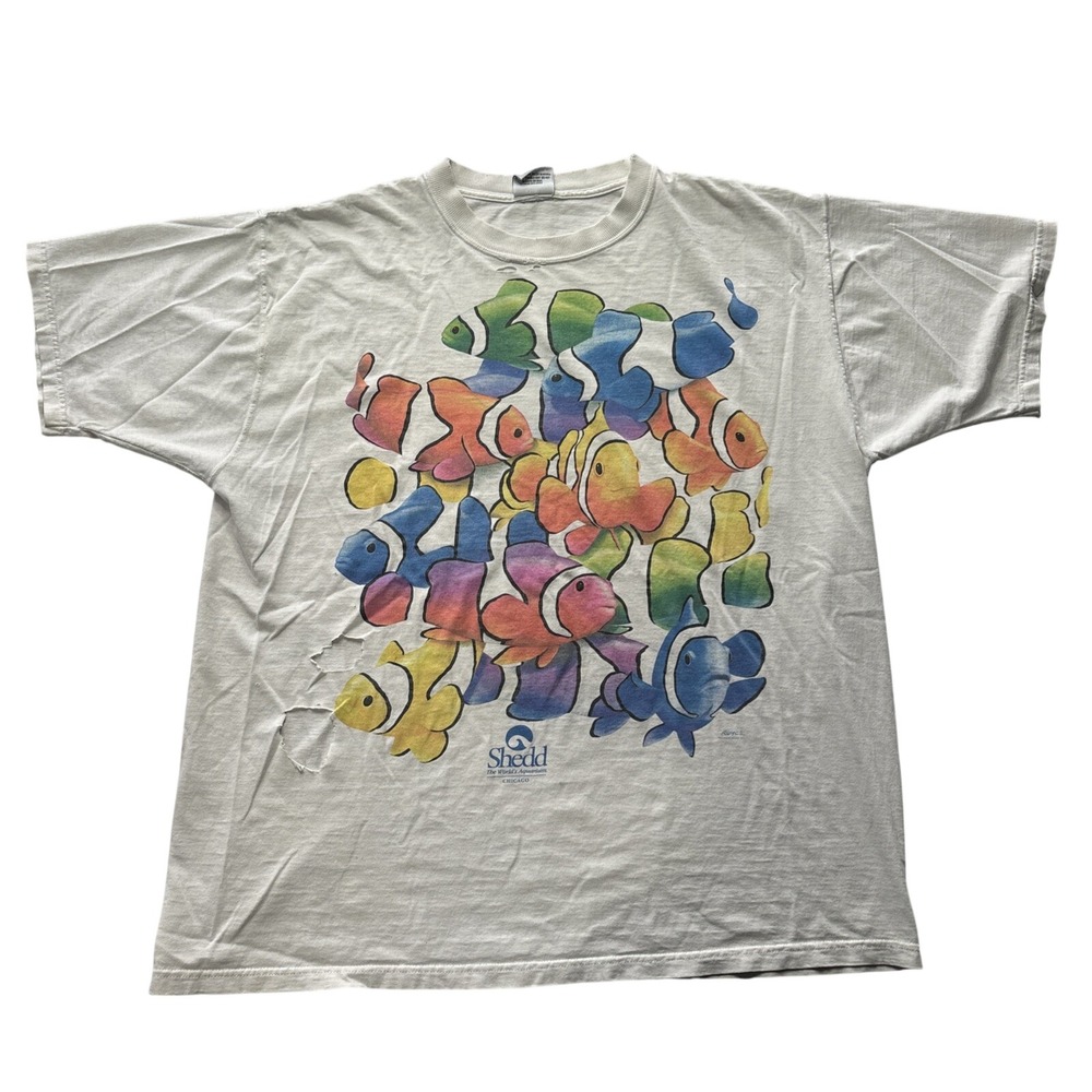 Vintage 90s Chicago World Sea Aquarium Souvenir Tee Size XL Thrashed